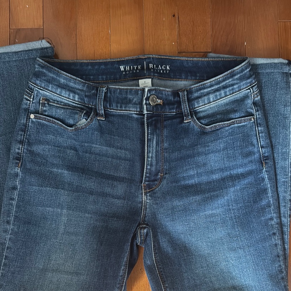White House Black Market Blue Skinny Jeans with Subtle Fading